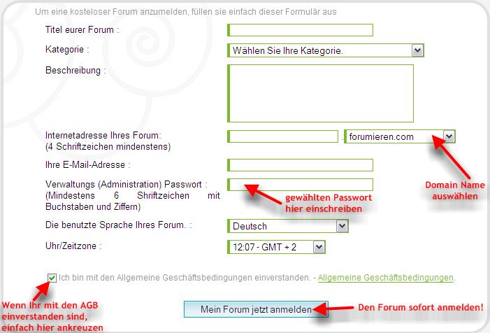 Anmeldungs Formular