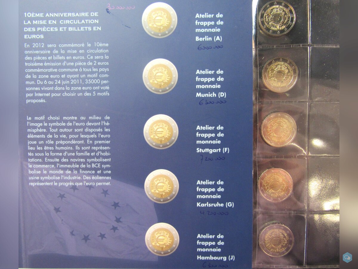Série 10 ans de la monnaie en Euro avec feuilles - 2