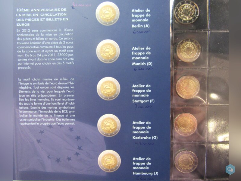 Série 10 ans de la monnaie en Euro avec feuilles - 2