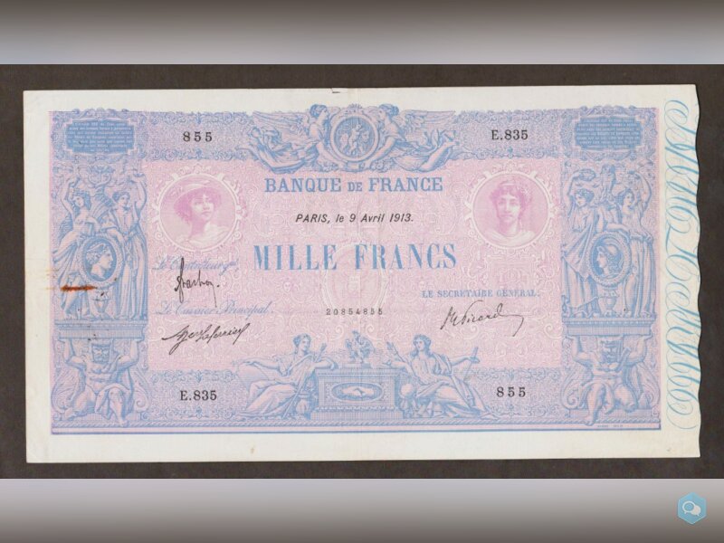 1000 Francs 1913 FRANCE - E.835 - Bleu et Rose TTB 1