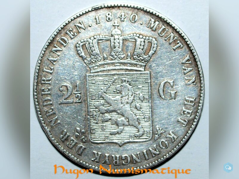 PAYS-BAS - 2 1/2 GULDEN ARGENT 1840 - RARE !!! 2