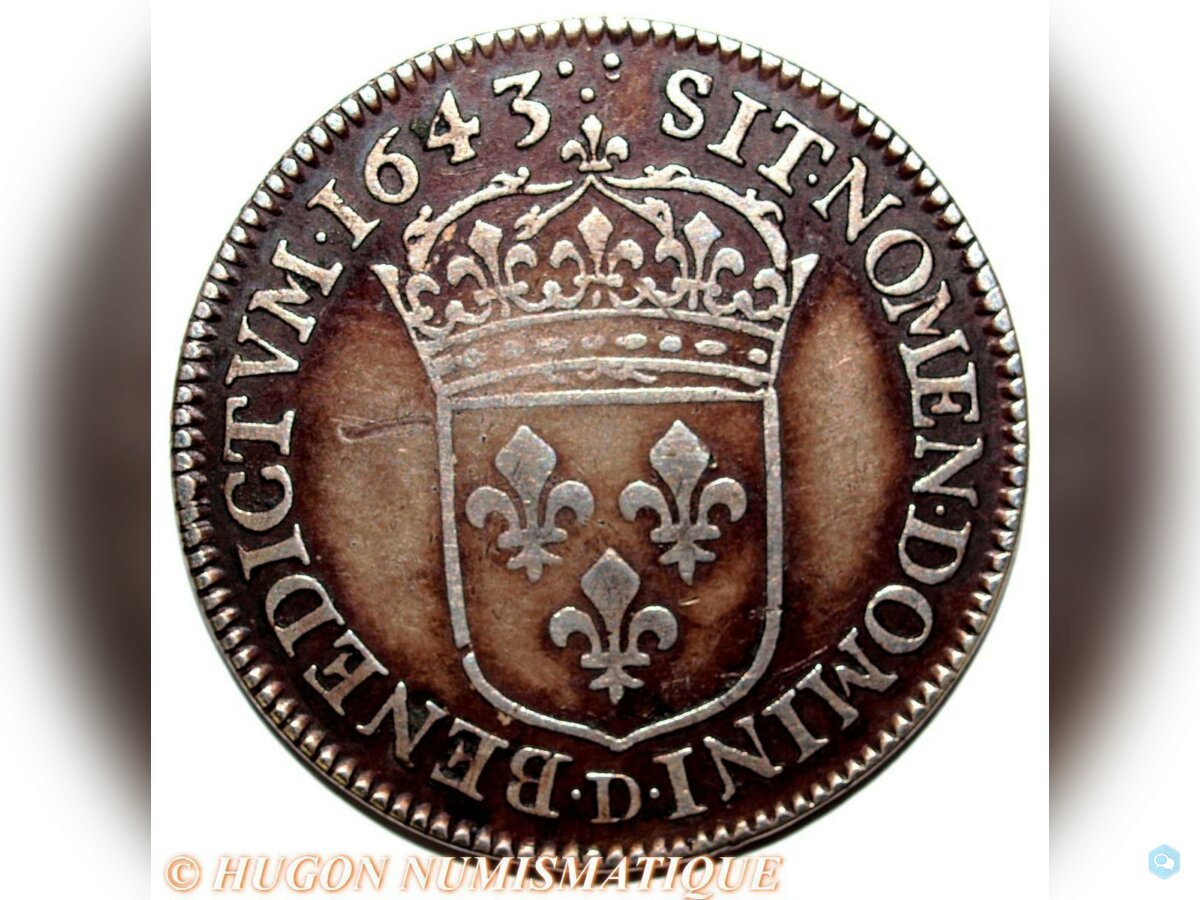 LOUIS XIII - 1/4 D'ECU DE WARIN - 1643 D LYON 2