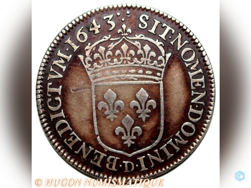 LOUIS XIII - 1/4 D'ECU DE WARIN - 1643 D LYON 2