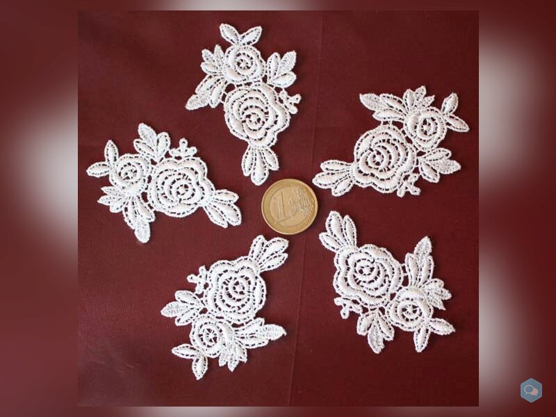 5 Appliques de dentelle en guipure roses blanches  1