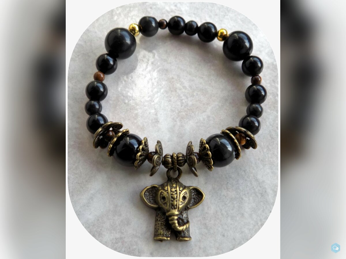 Bracelet Obsidienne noire, Œil-de-tigre - pierres  1