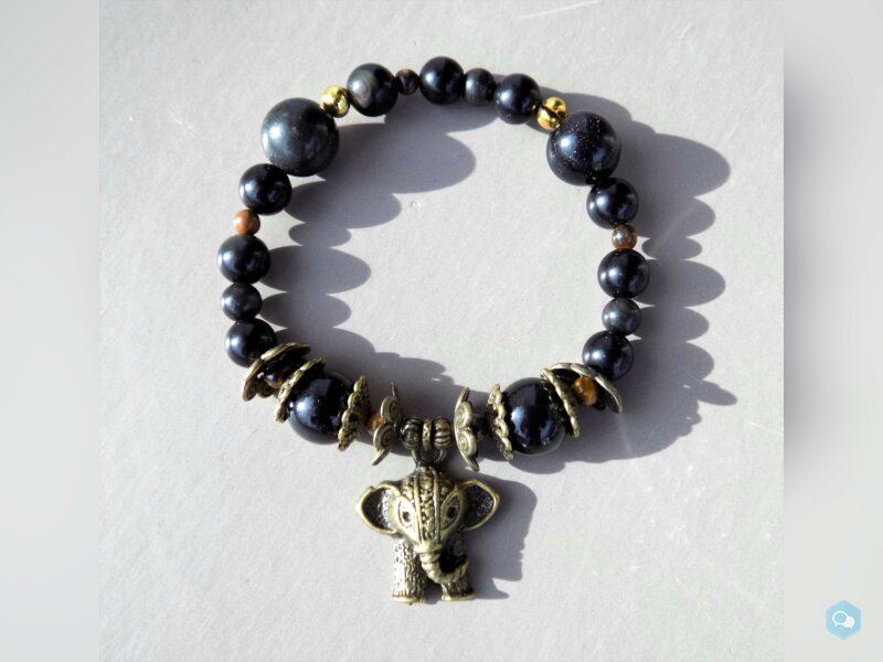 Bracelet Obsidienne noire, Œil-de-tigre - pierres  2