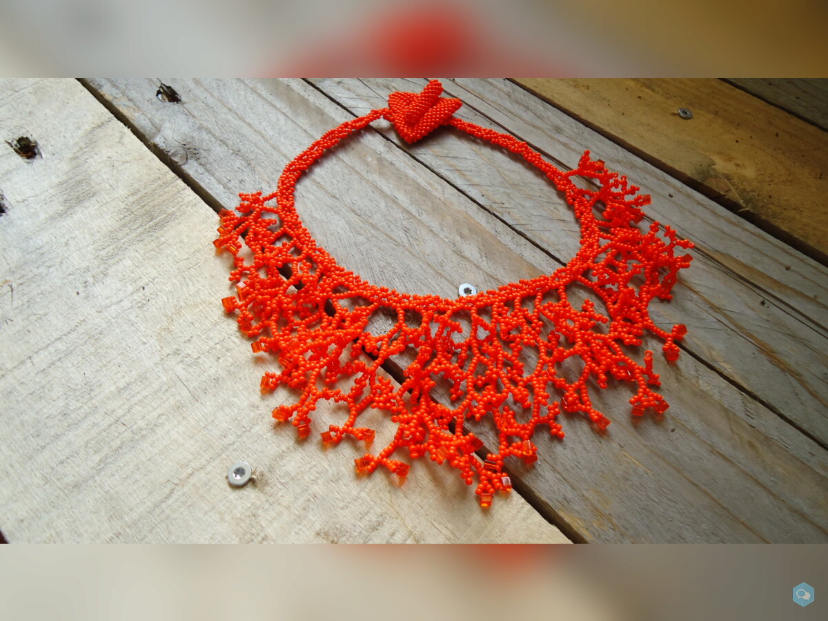 Collier corail orange vif en perles de miyuki  3