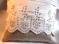 COUSSIN (housse) linge ancien broderie main toile  3