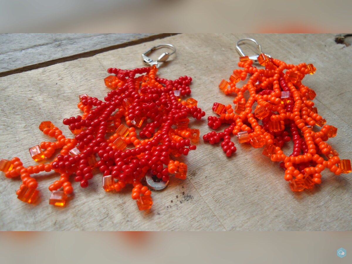 Boucles d'oreilles 'corail' orange et rouge 1