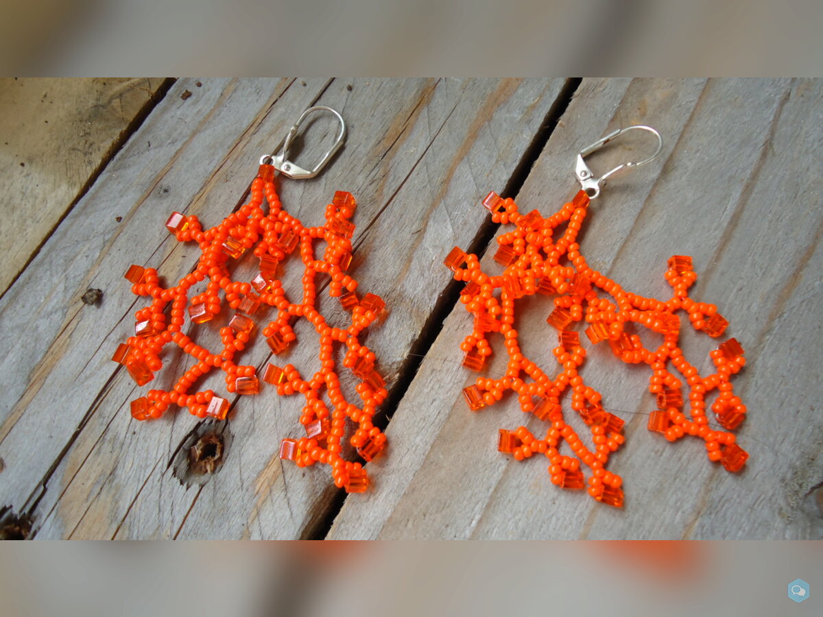 Boucles d'oreille orange corail cubes 1