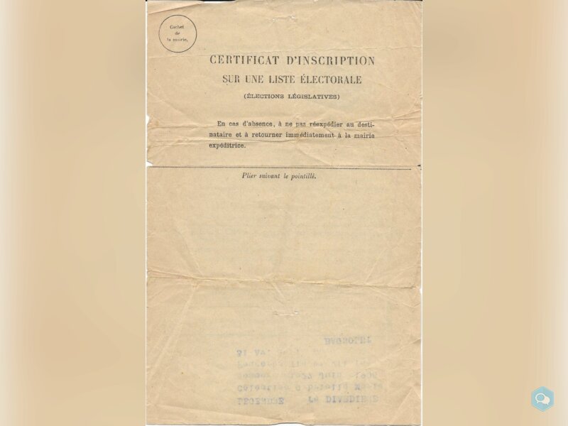 Certificat d'inscription liste électorale 1956 2