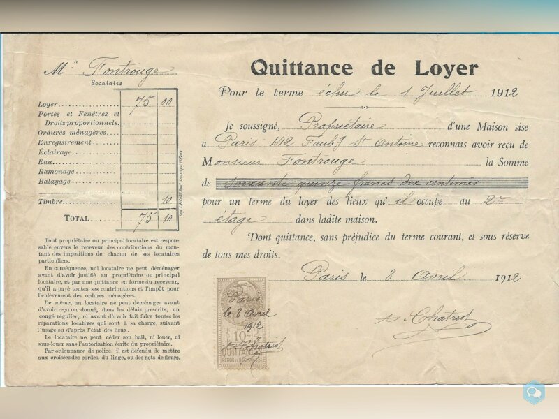 timbre fiscal 10 centimes quittance de loyer 1912 1