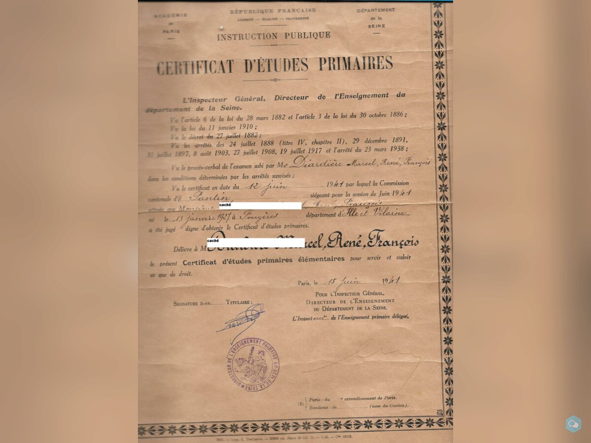 certificat d’études primaires 1941 1