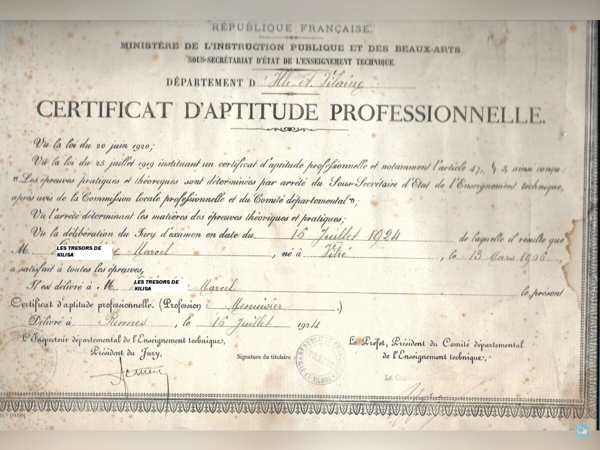 Certificat d'étude professionnelle 1924 1