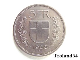 Suisse,  5 francs, Millésime 1968