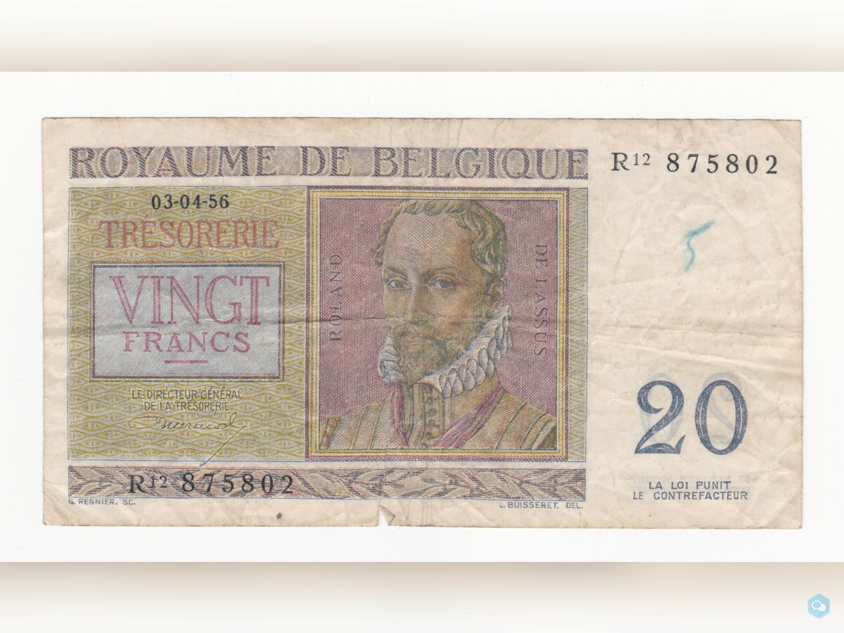 Belgique 20 francs regnier année 03.04.56  1