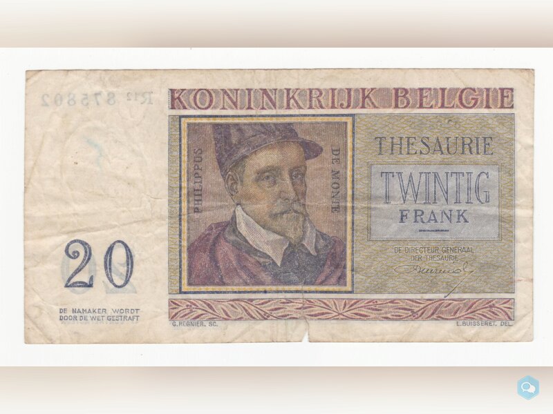 Belgique 20 francs regnier année 03.04.56  2