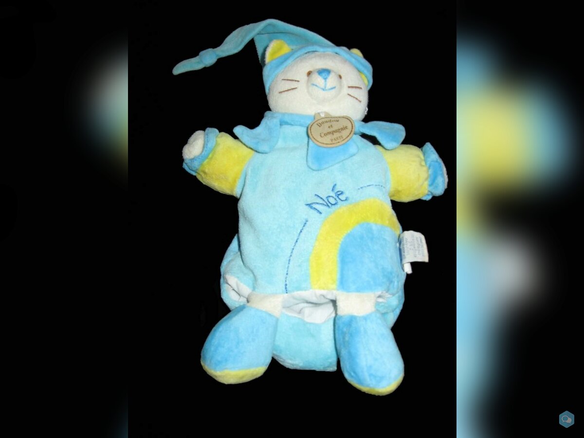 doudou marionnette chat bleu noé 1