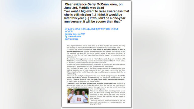 Main photo Clear evidence Gerry McCann knew, on June 3rd 2007, that Maddie was dead