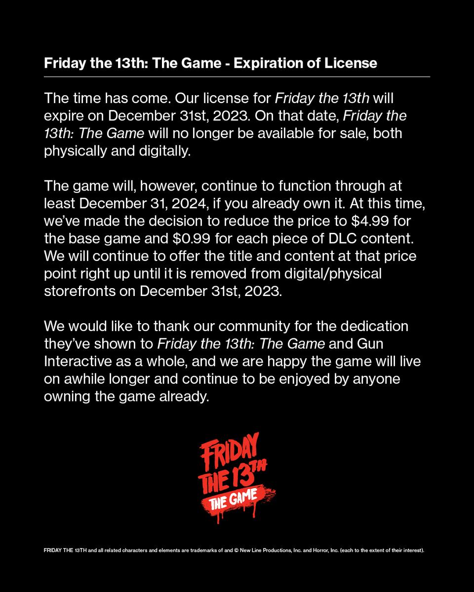 Friday the 13th: The Game to be pulled from sale when license expires